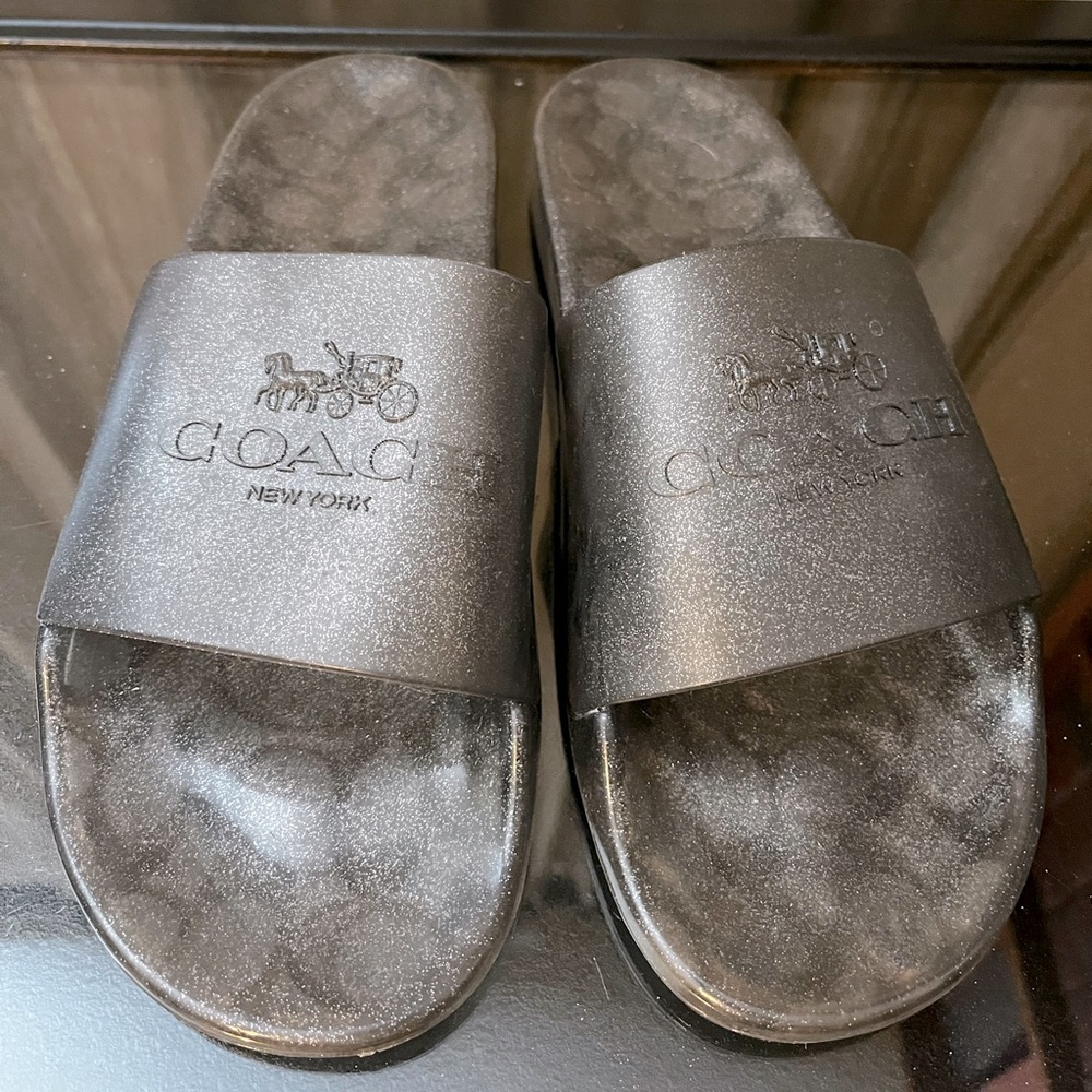 Coach slides. Women’s size 11.  Stardust Black/ Grey/ Charcoal.  Never worn.
